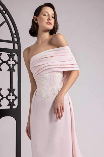 Asymmetric Pleated Train Gown