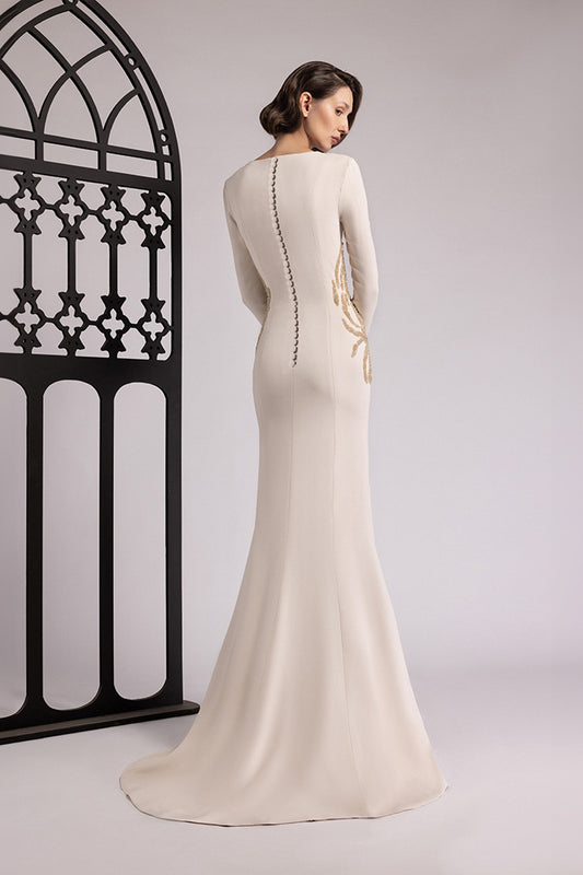 V-Neck Gold-Embroidered Gown