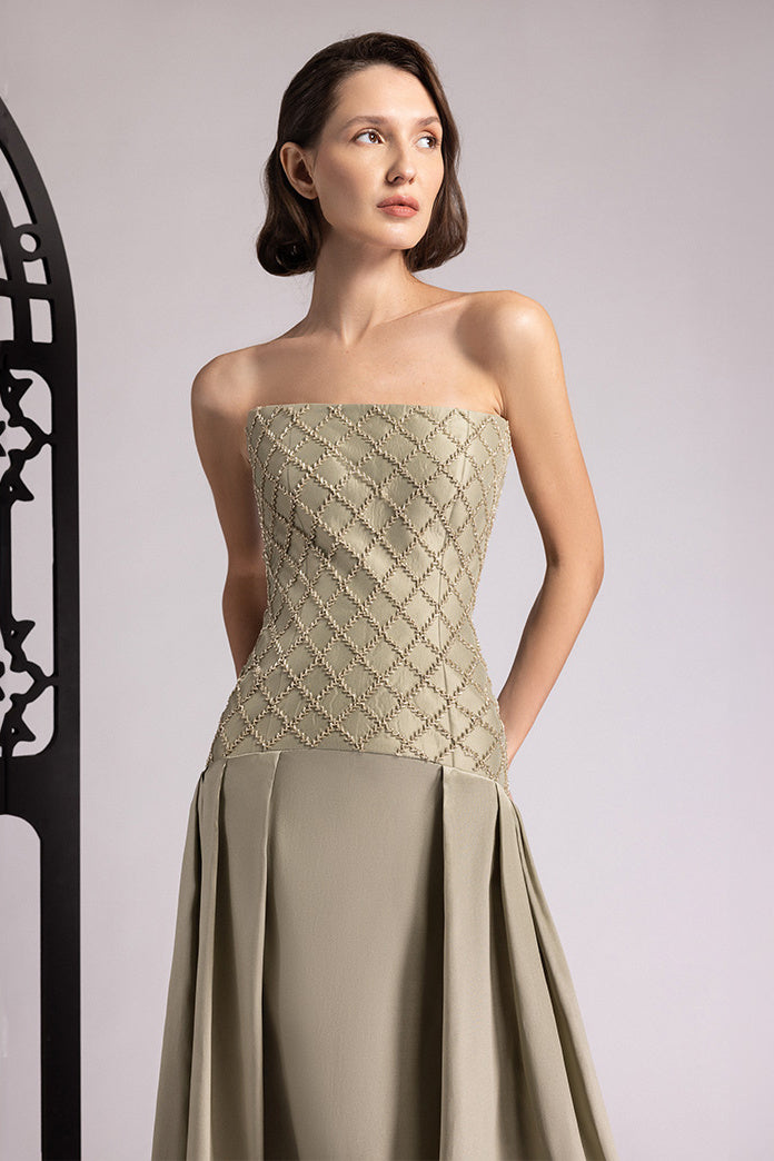 Strapless Lattice Drop-Waist Gown