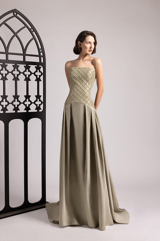 Strapless Lattice Drop-Waist Gown