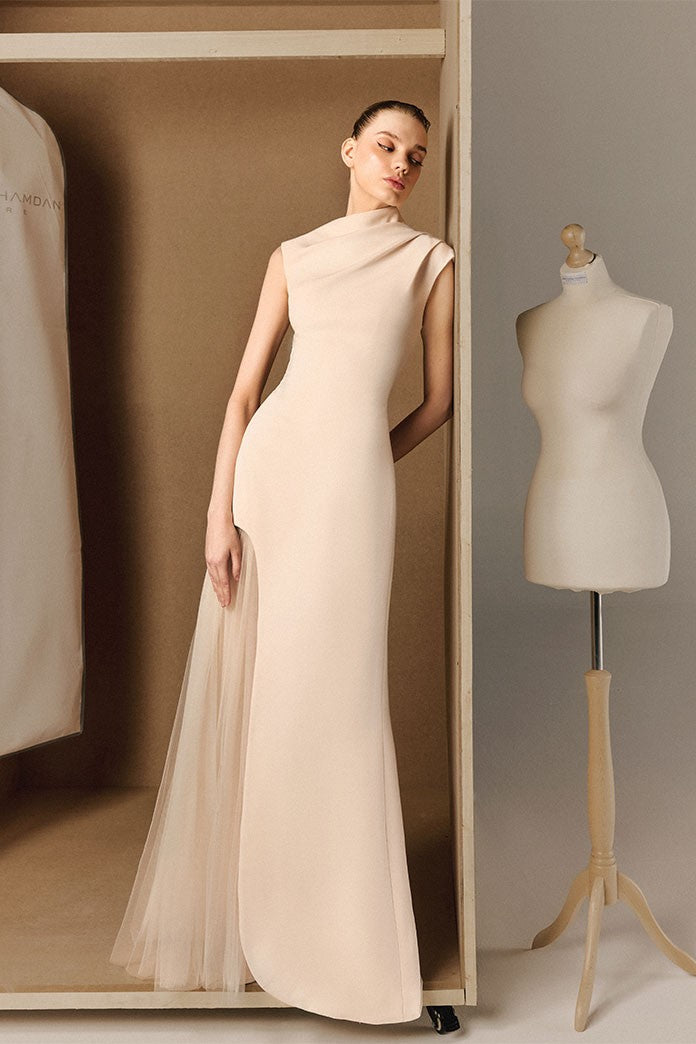 High Neck Draped Gown