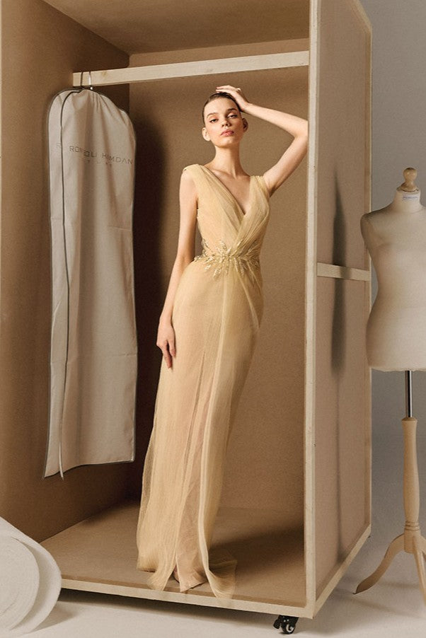 V-Neck Draped Gown