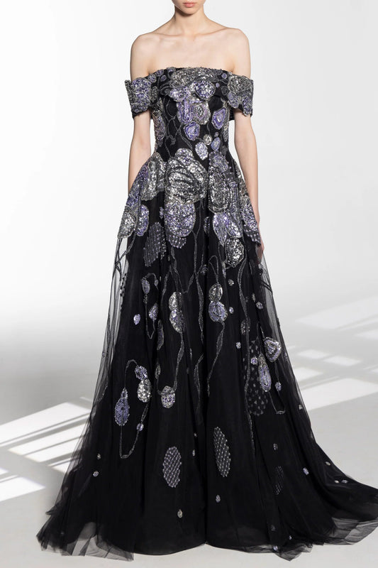 Off Shoulder Beaded Gown