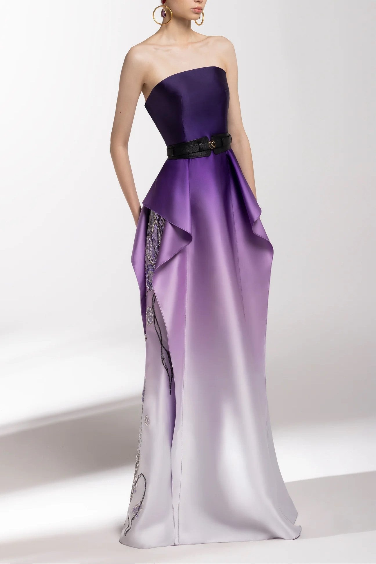 Mikado Strapless Gown with Beading