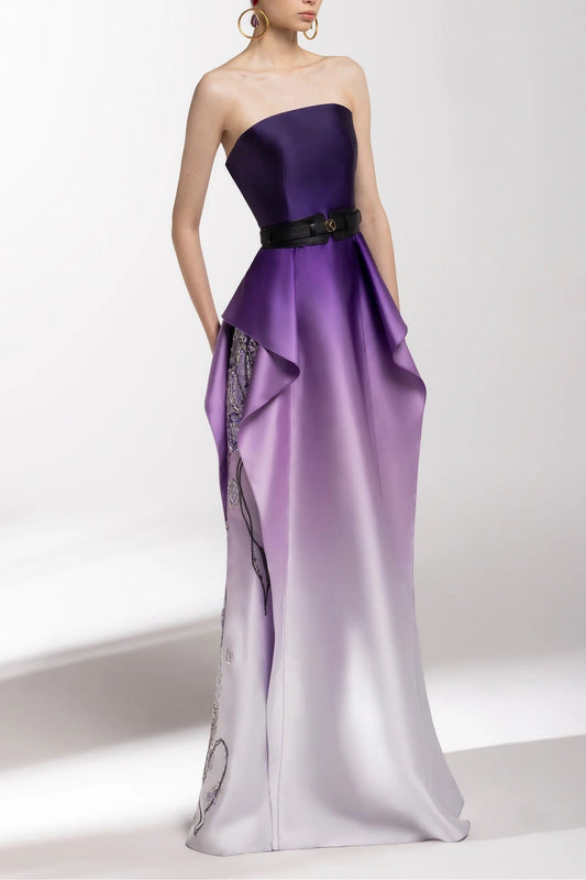 Mikado Strapless Gown with Beading