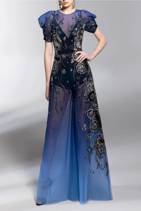 Gradient Printed Tulle Jumpsuit