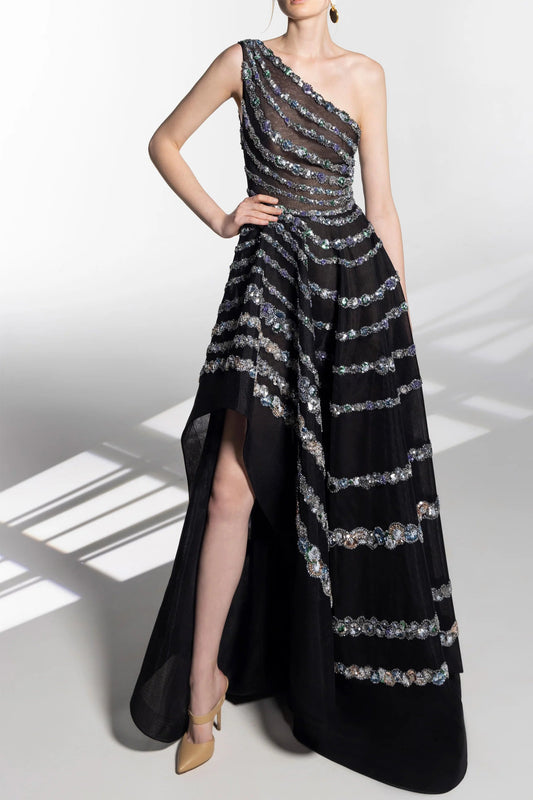 One Shoulder Beaded Gown
