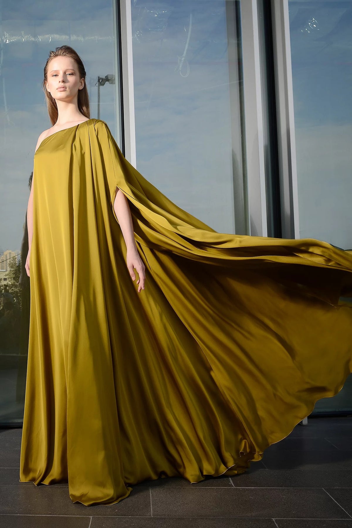 One-Shoulder Crepe Gown
