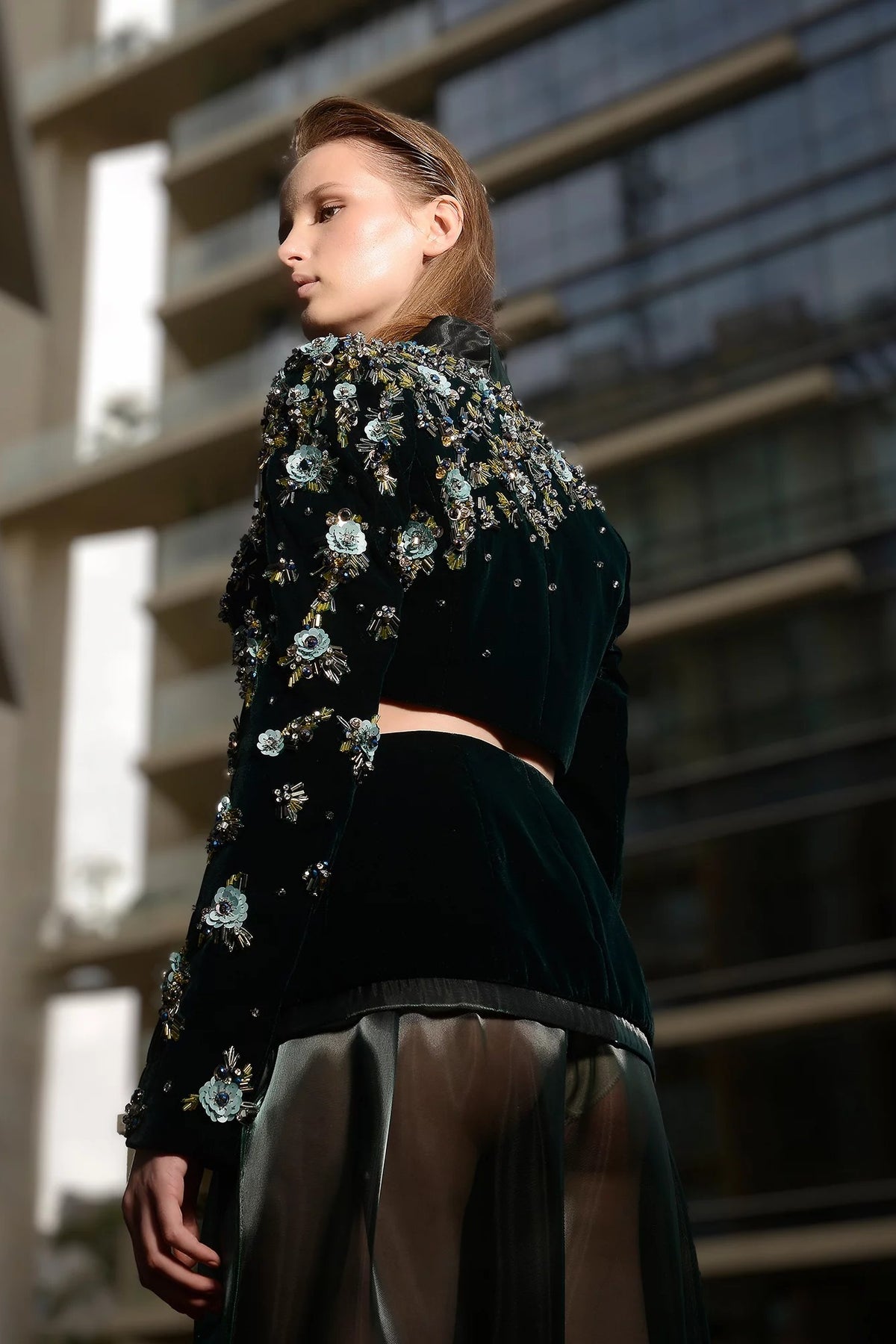 Velvet Blazer and Organza Trousers Set