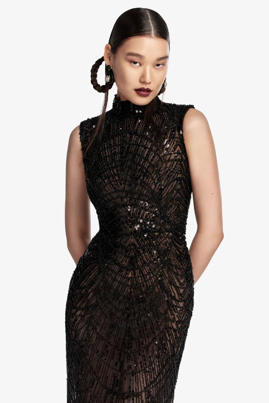 Beaded Gown with Fur Jacket