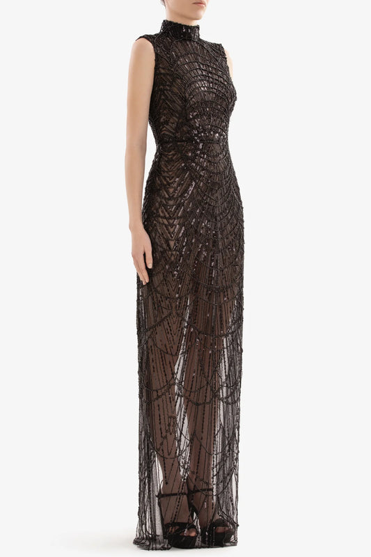 Beaded Gown with Fur Jacket