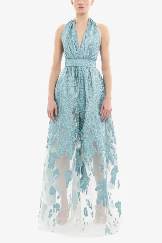 Sleeveless Brocade Jumpsuit