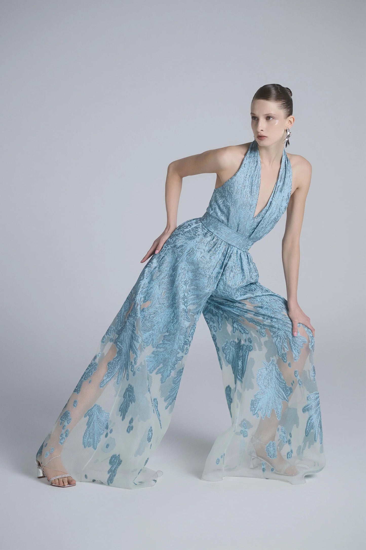 Sleeveless Brocade Jumpsuit
