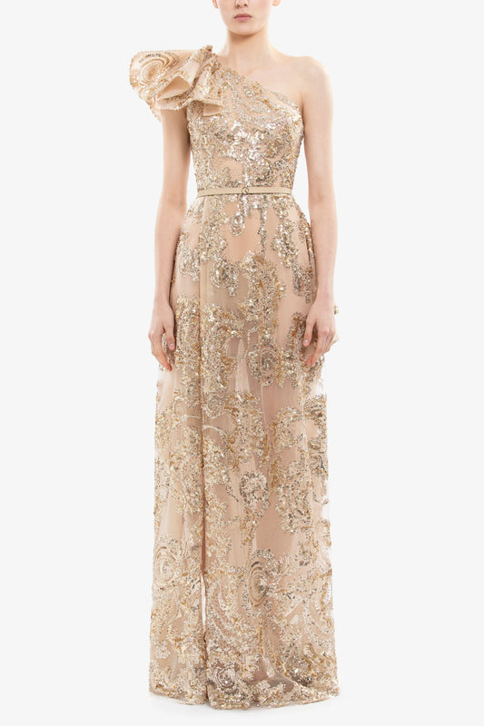 Ruffle Embroidered Long Dress