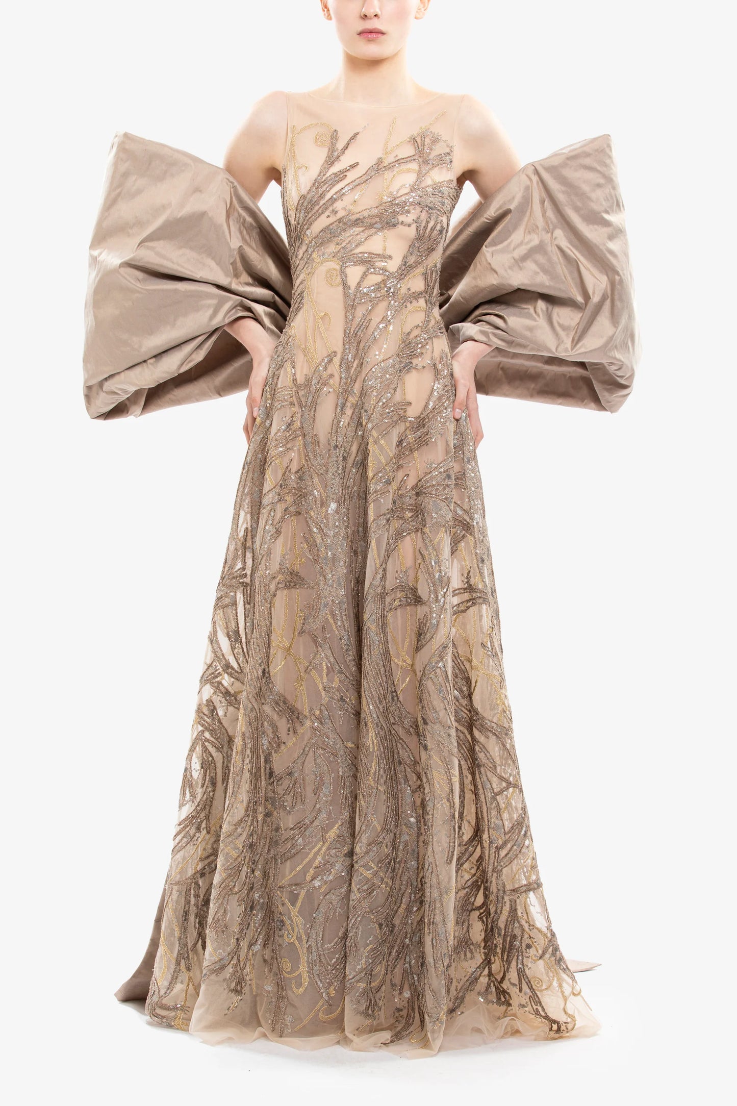 Embroidered Long Dress with Cape