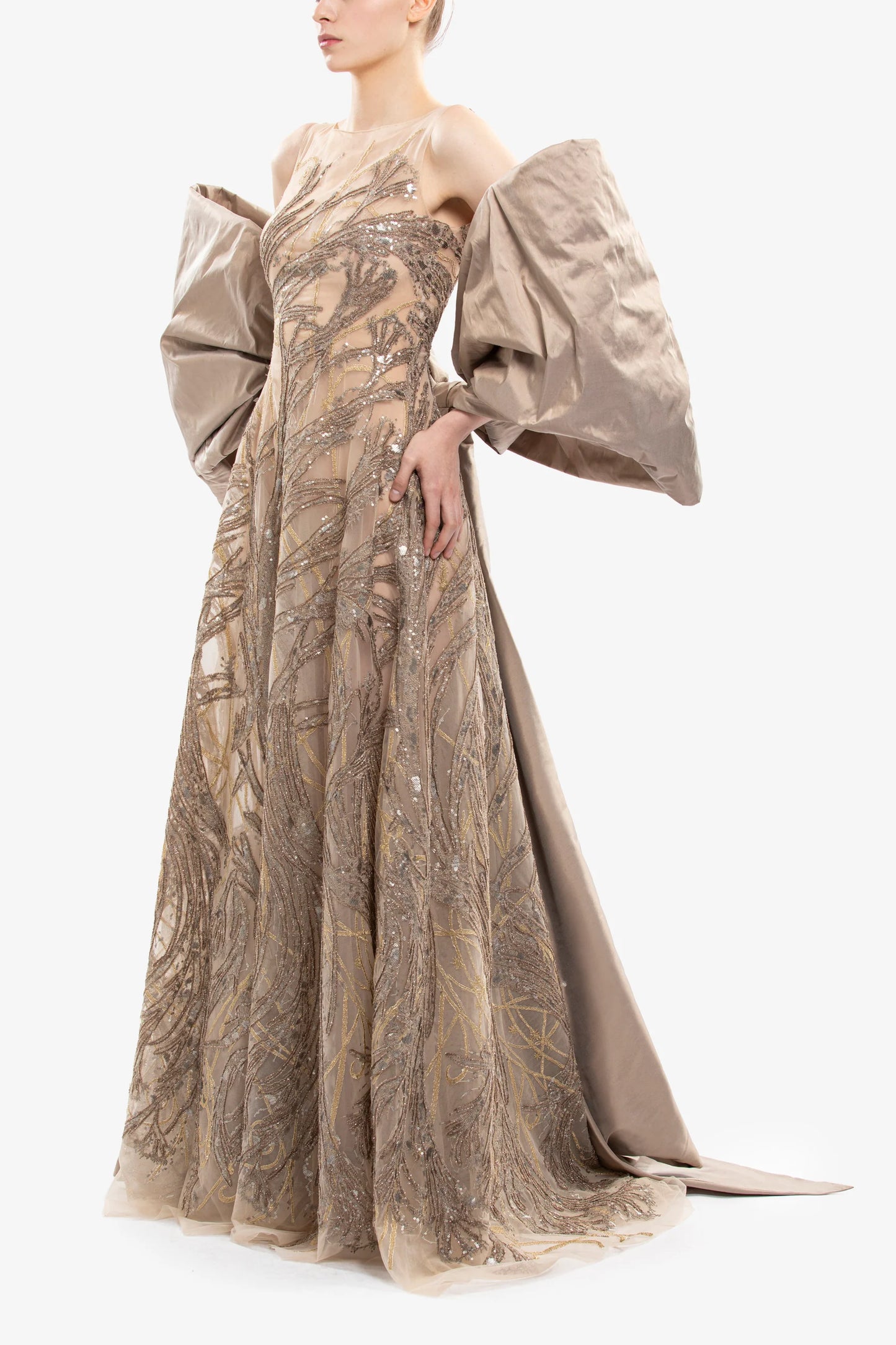Embroidered Long Dress with Cape