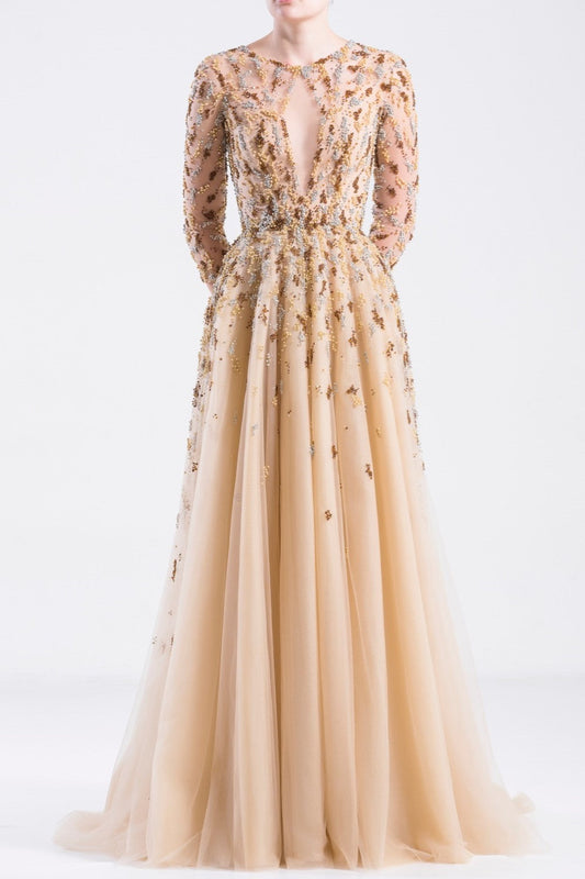 Long Tulle Embroidered Gown