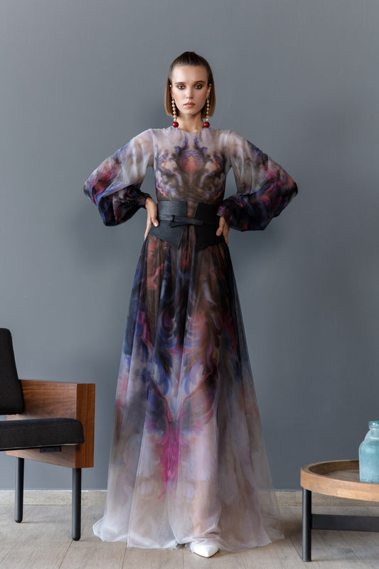 Tulle Gown with Belt