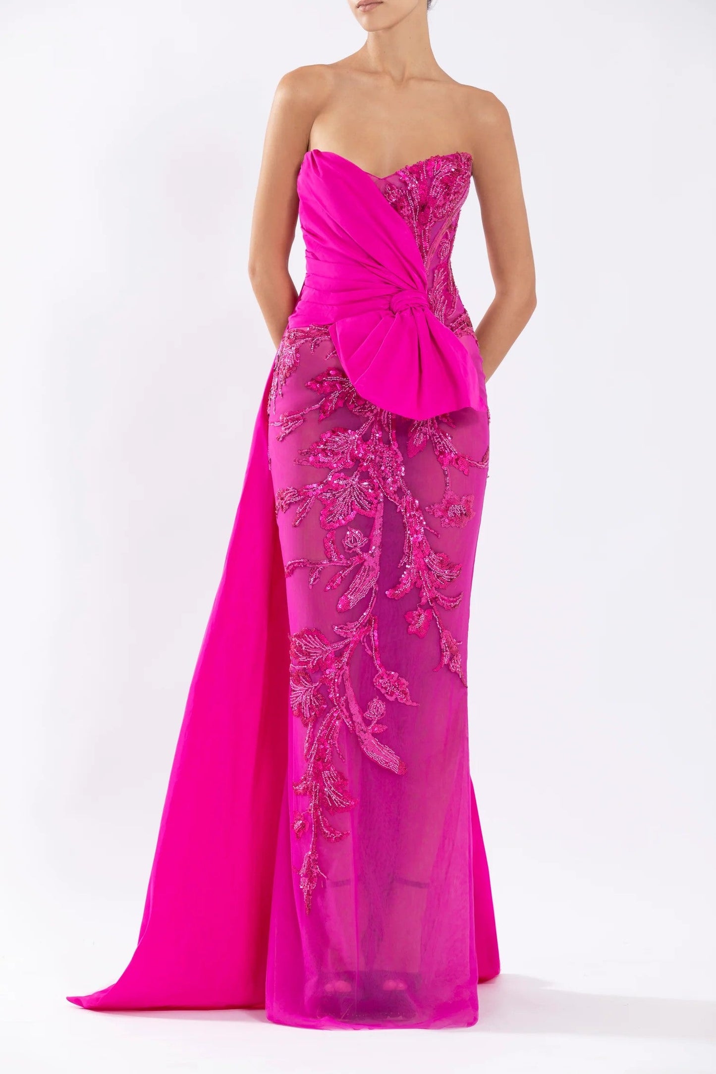 Strapless Beaded Gown with Taffeta Draping