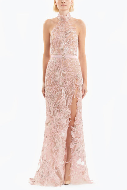 Vestido de cuello halter bordado