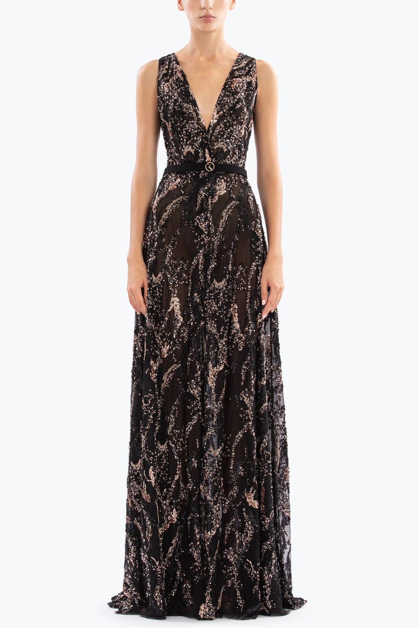 Sleeveless Deep V-Neck Gown