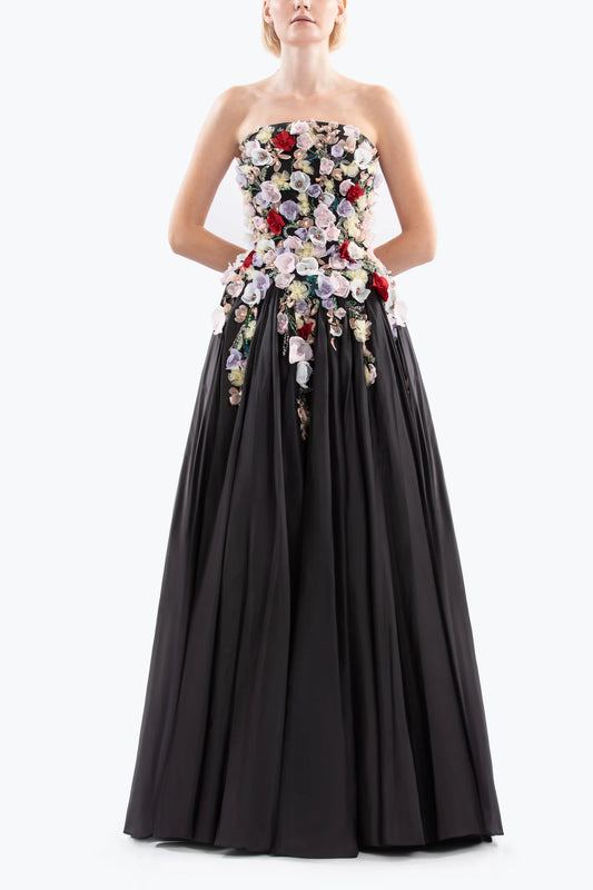 3D Floral Taffeta Gown