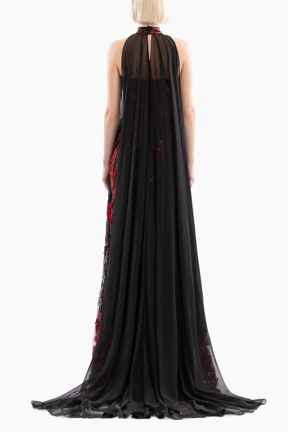 Vestido de noche sin tirantes bordado