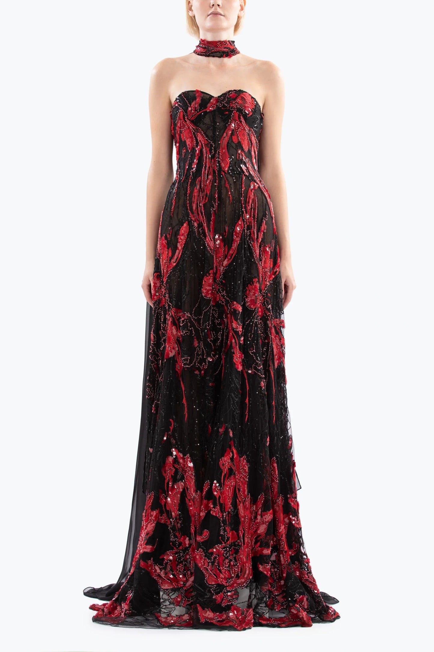Strapless Embroidered Gown