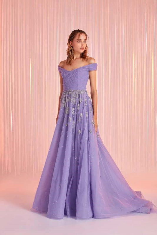Ruched Off Shoulder Gown