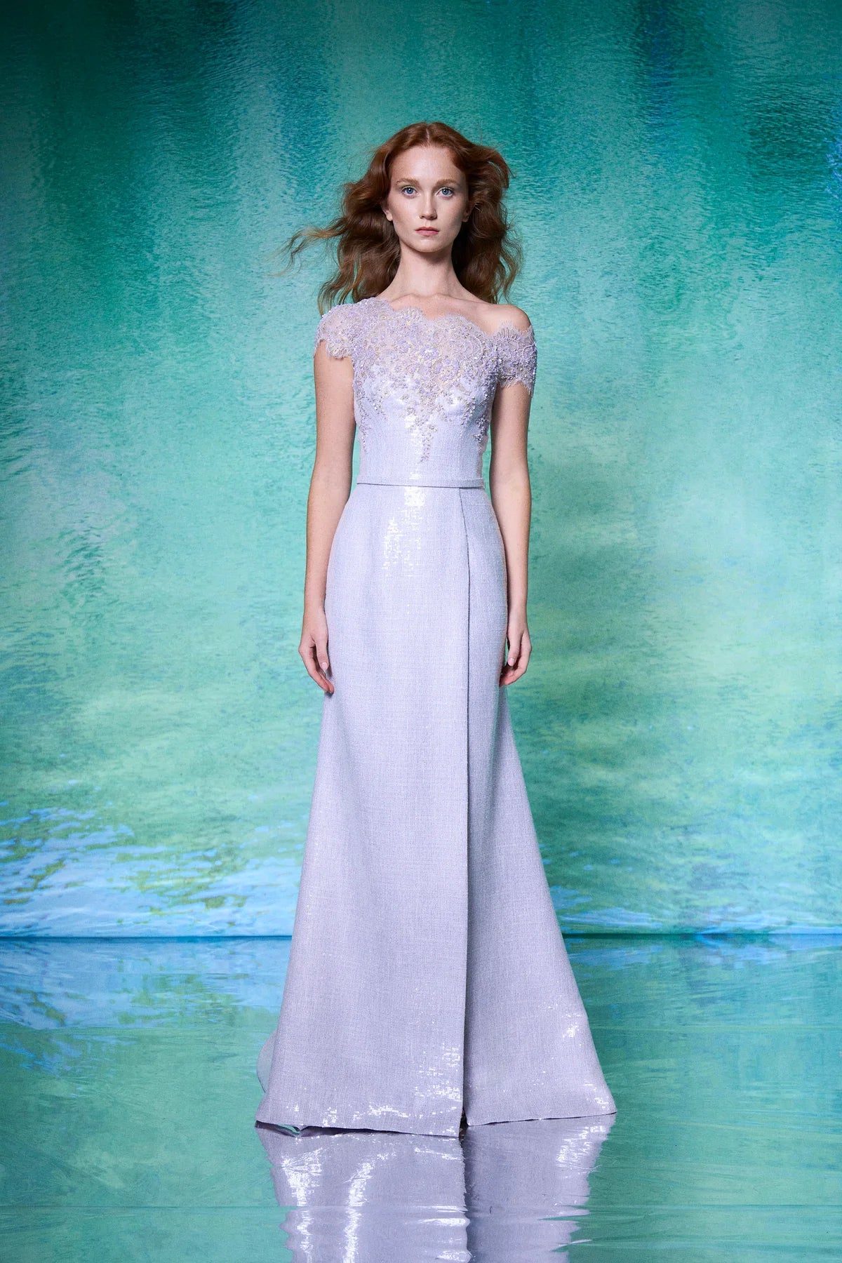 Off-Shoulder Sequined Gown