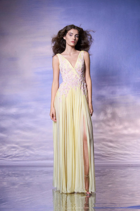 Draped Embroidered Gown