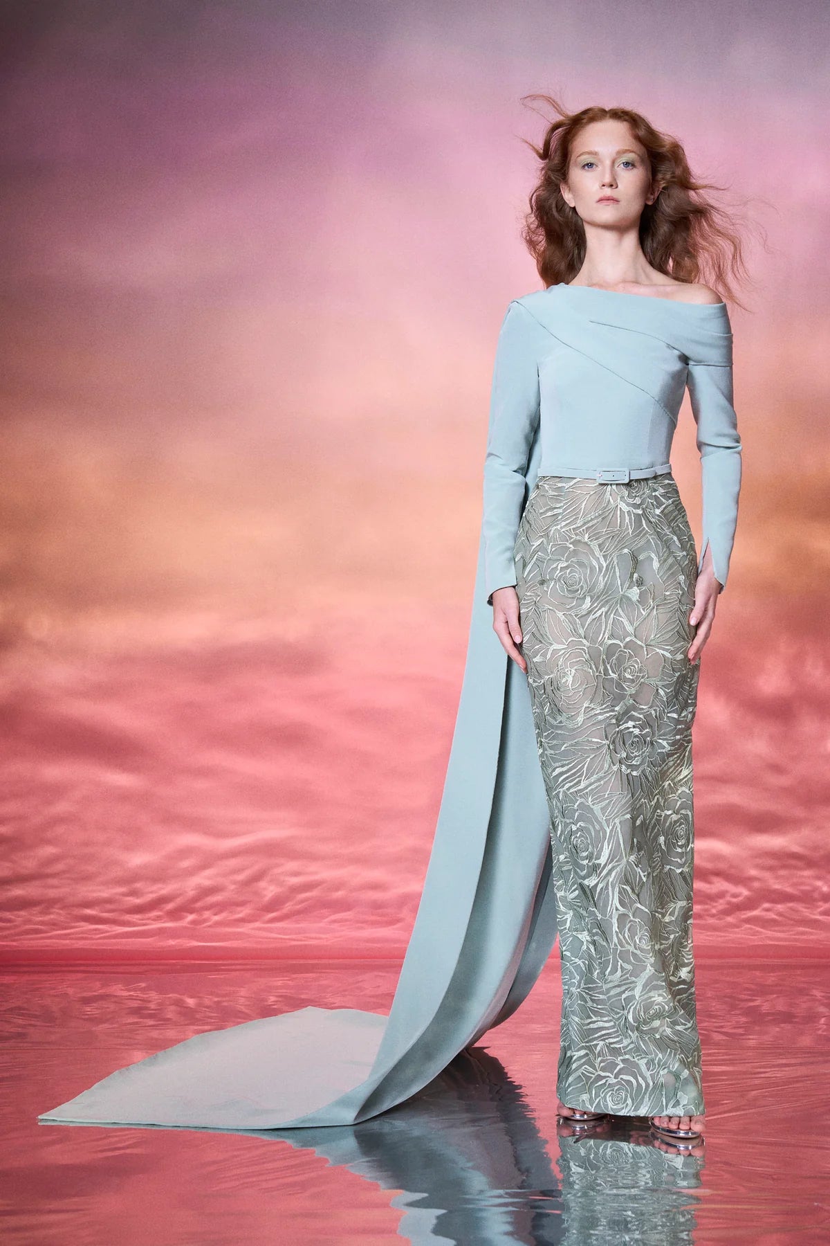 Off-Shoulder Gown with Cape