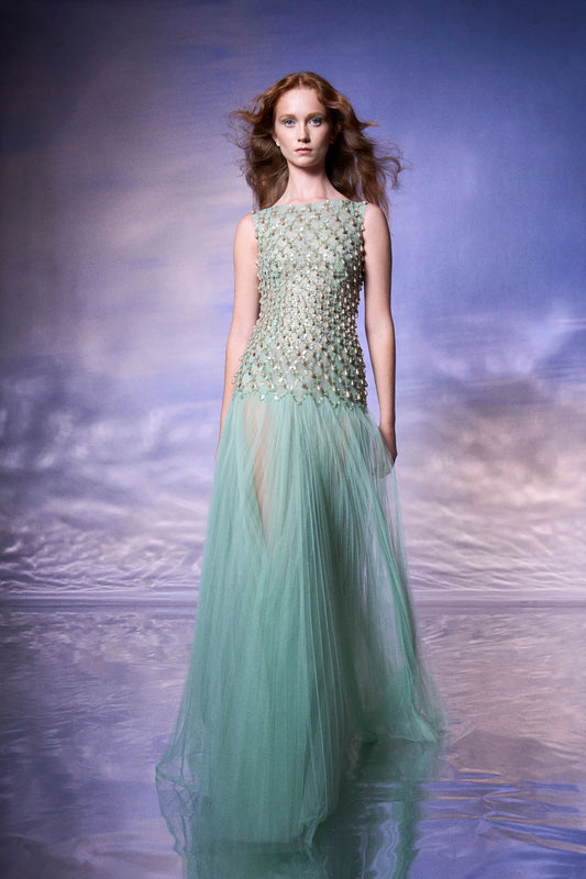 Sleeveless Fully Beaded Gown