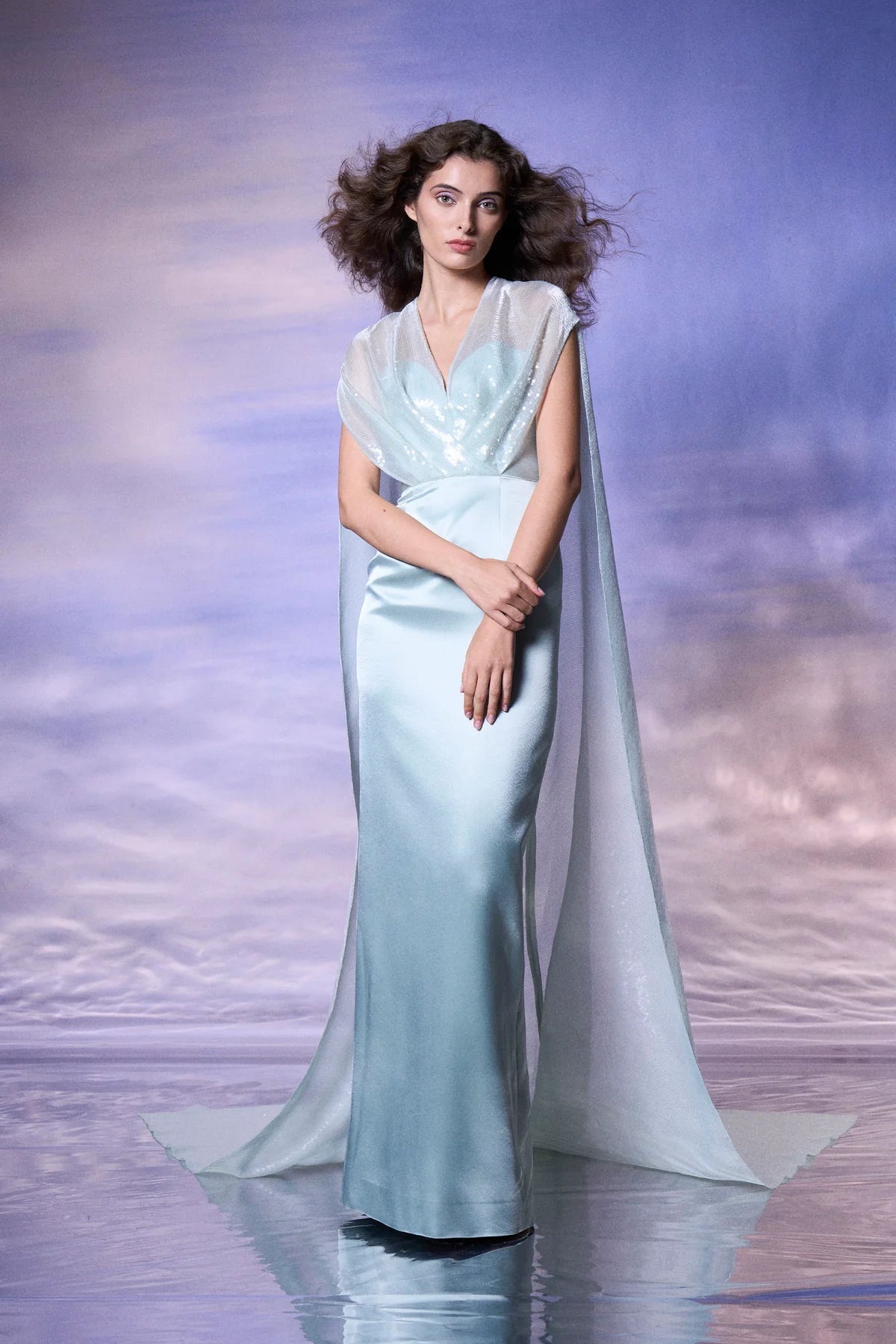 Overlap Draped Cape Gown