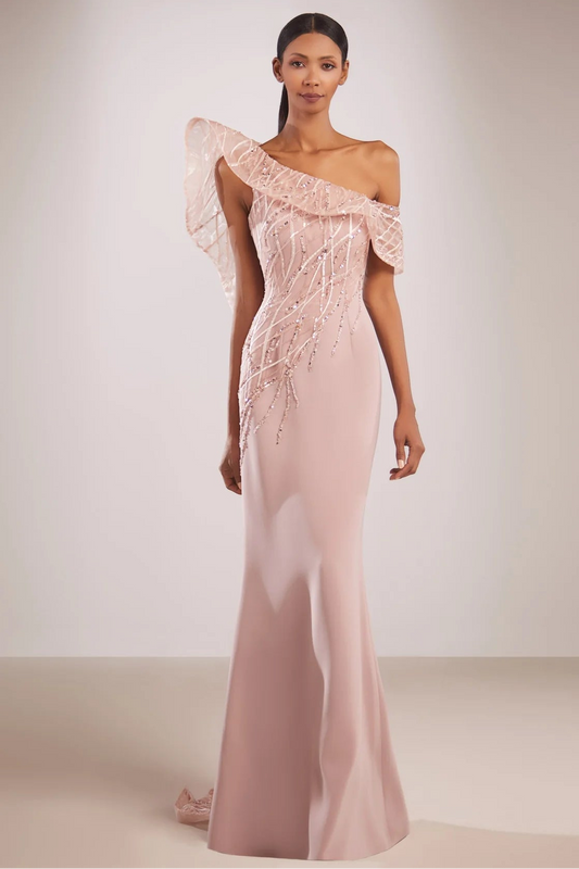 One-Shoulder Ruffle Gown