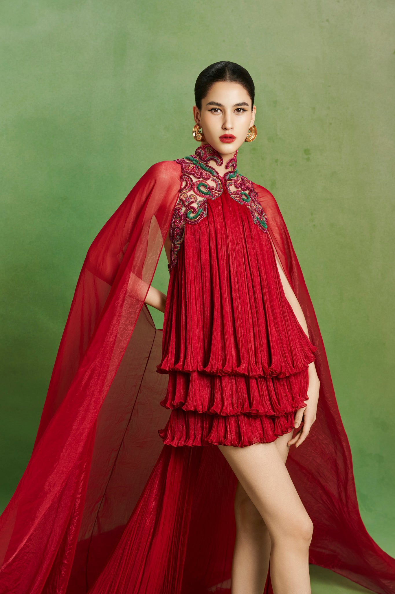 Crimson Cape Dress