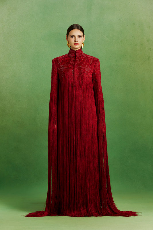 Crimson Fringe Gown