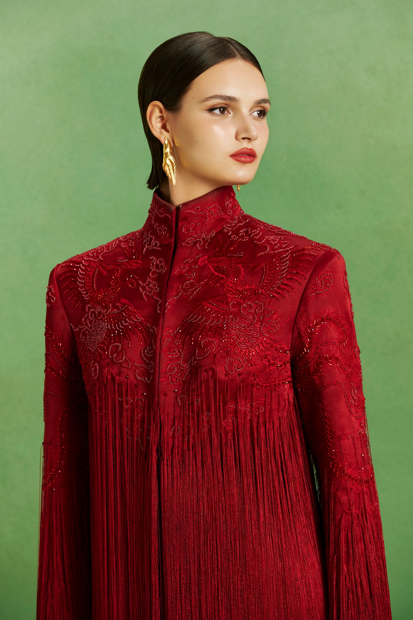 Crimson Fringe Gown