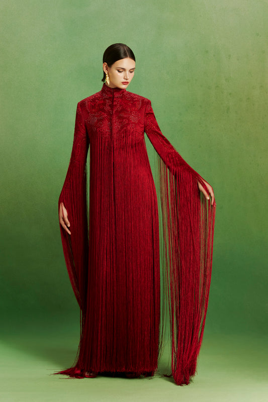 Crimson Fringe Gown