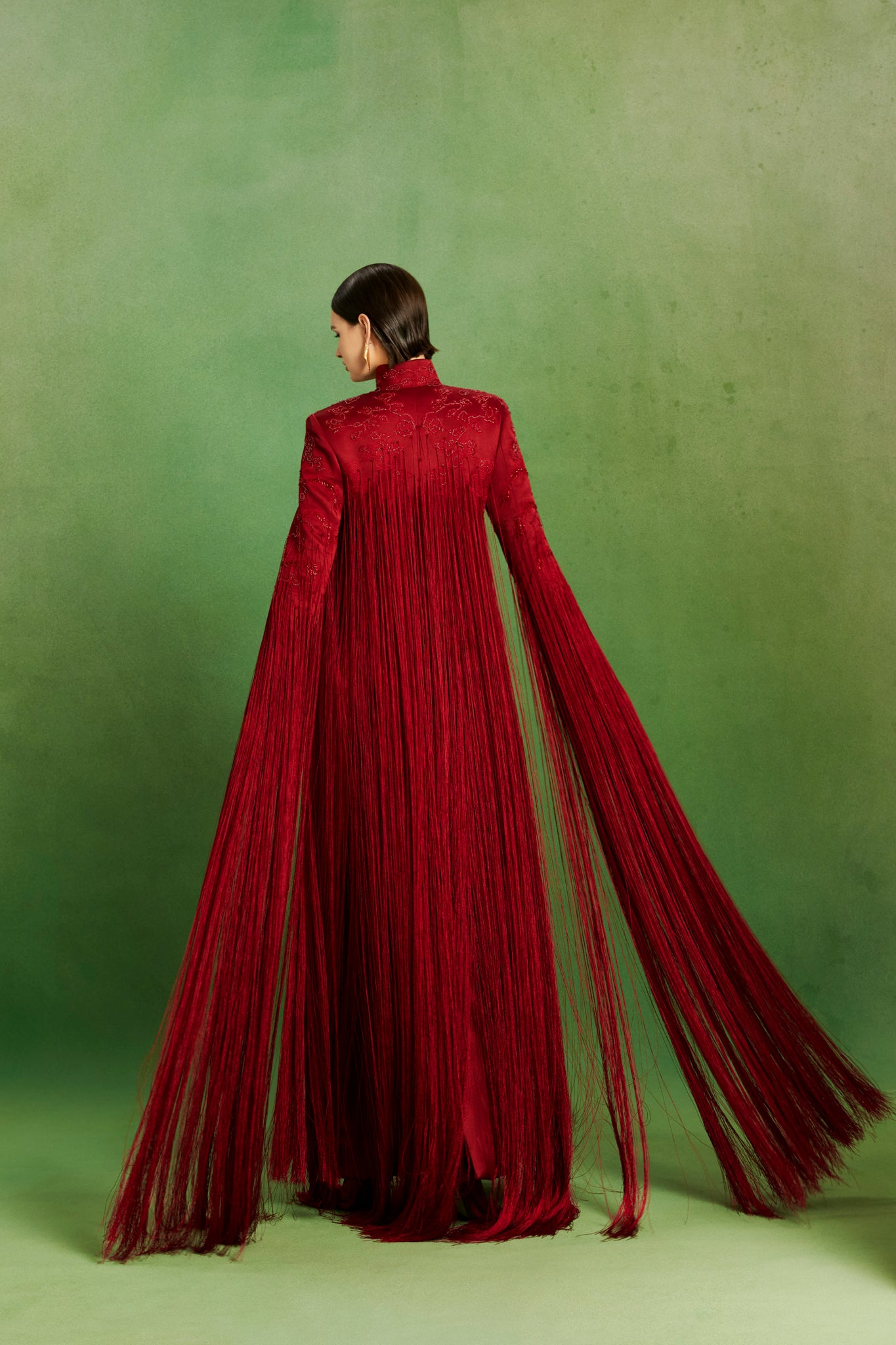 Crimson Fringe Gown