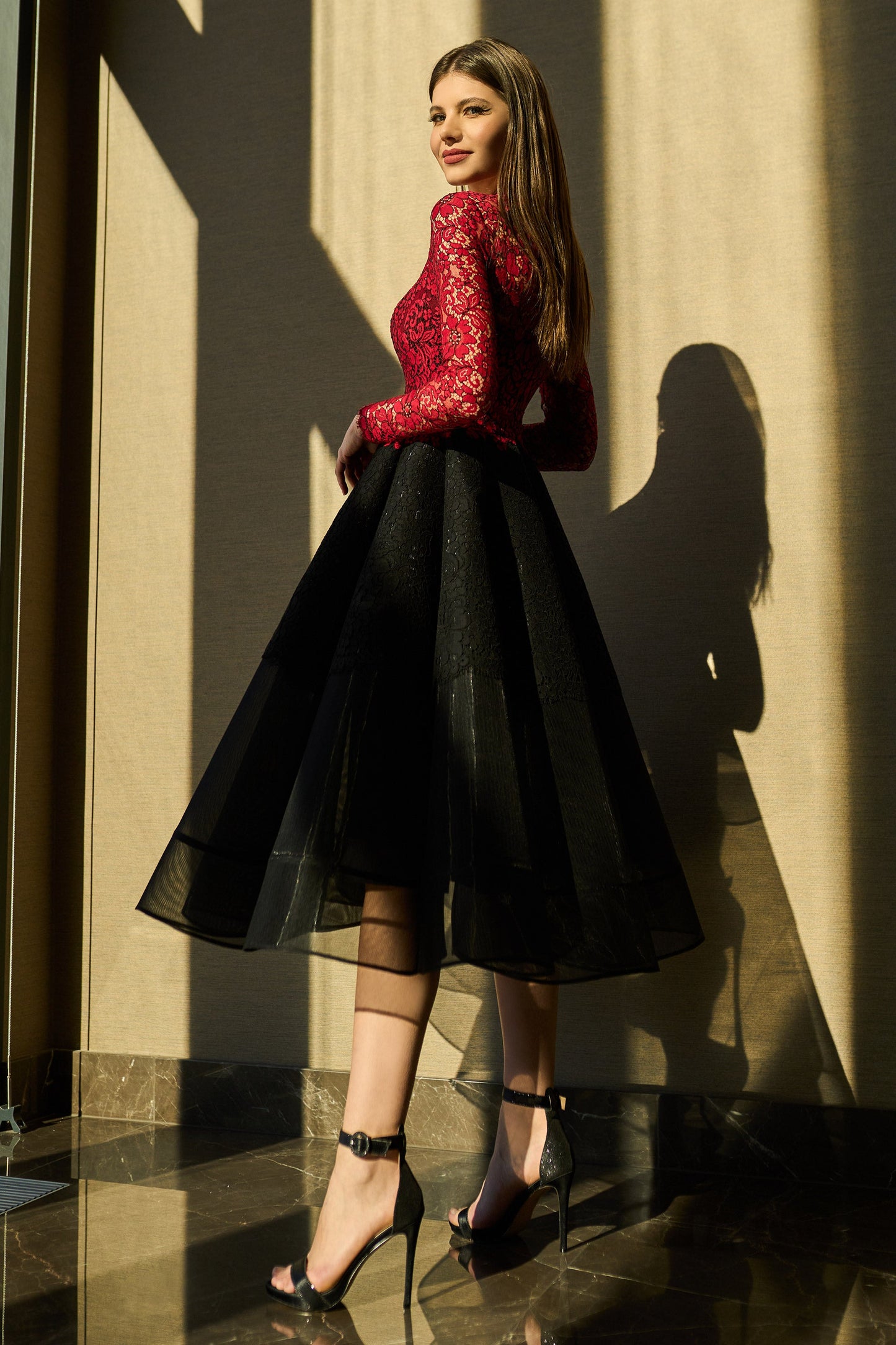 Embroidered Lace Midi Dress
