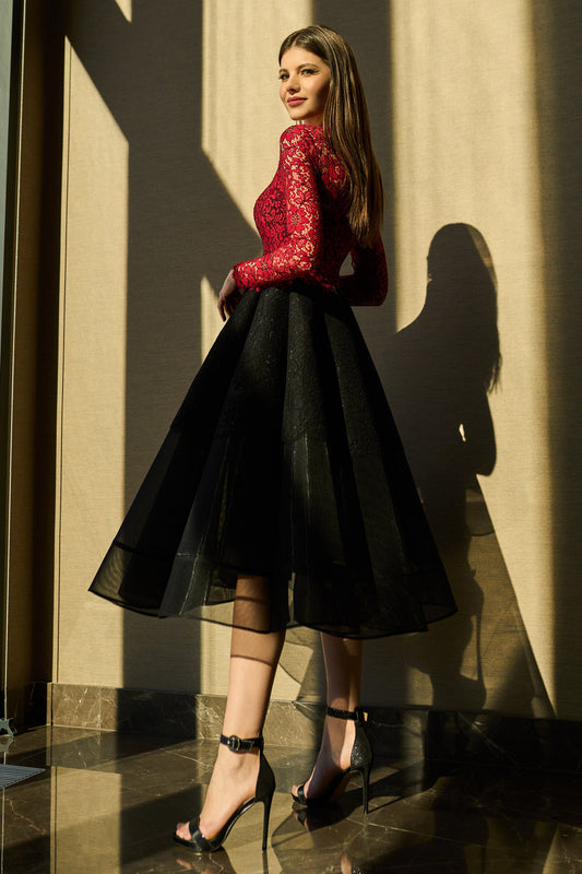 Embroidered Lace Midi Dress