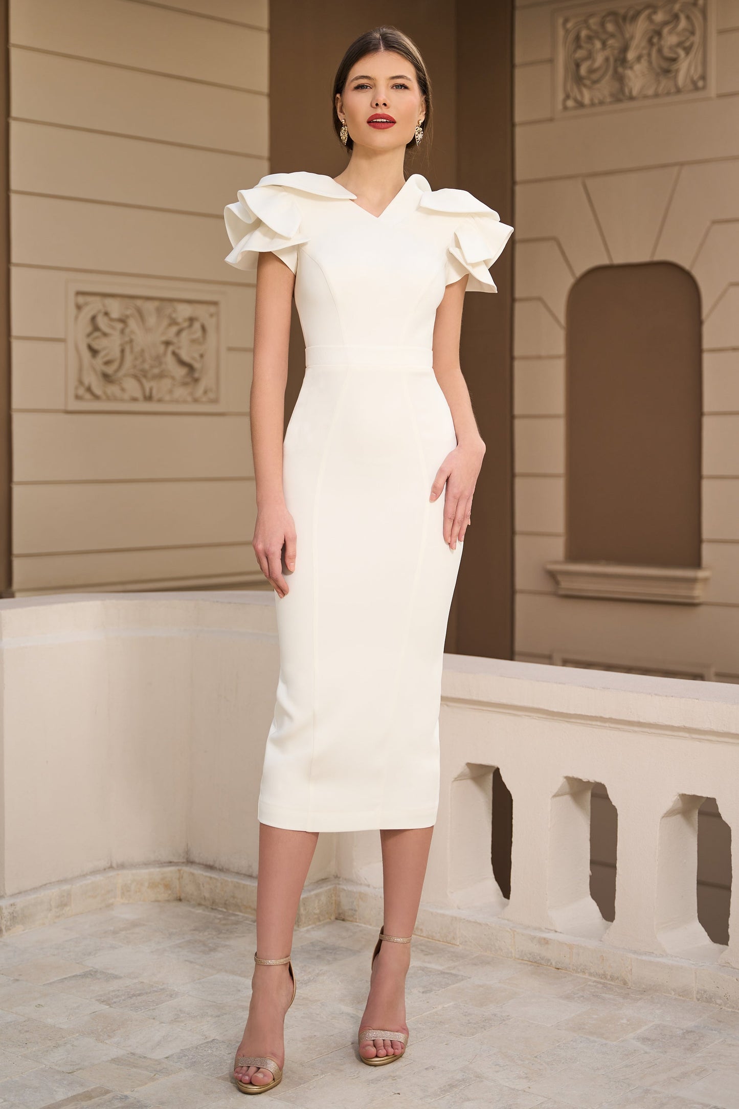 Ruffled Sleeve Midi Dress