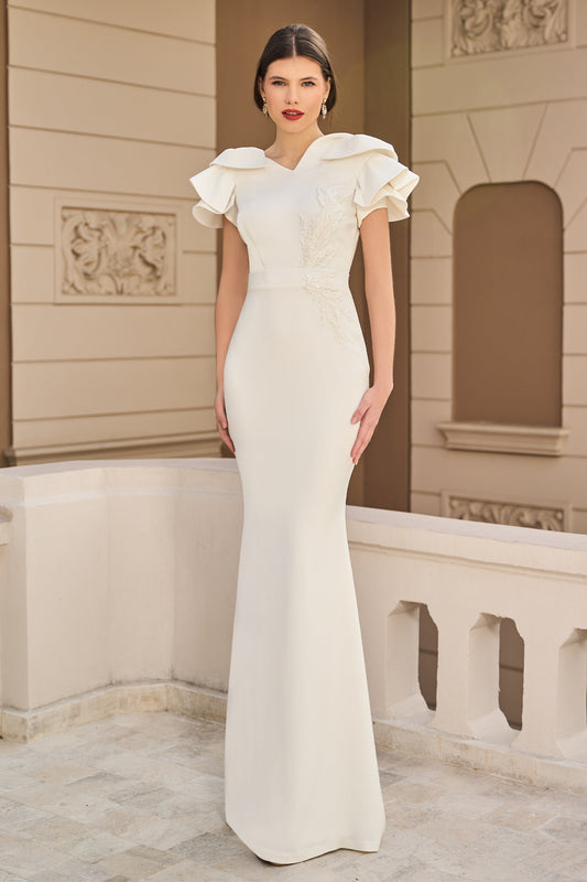 Ruffled Sleeve Fitted Gown