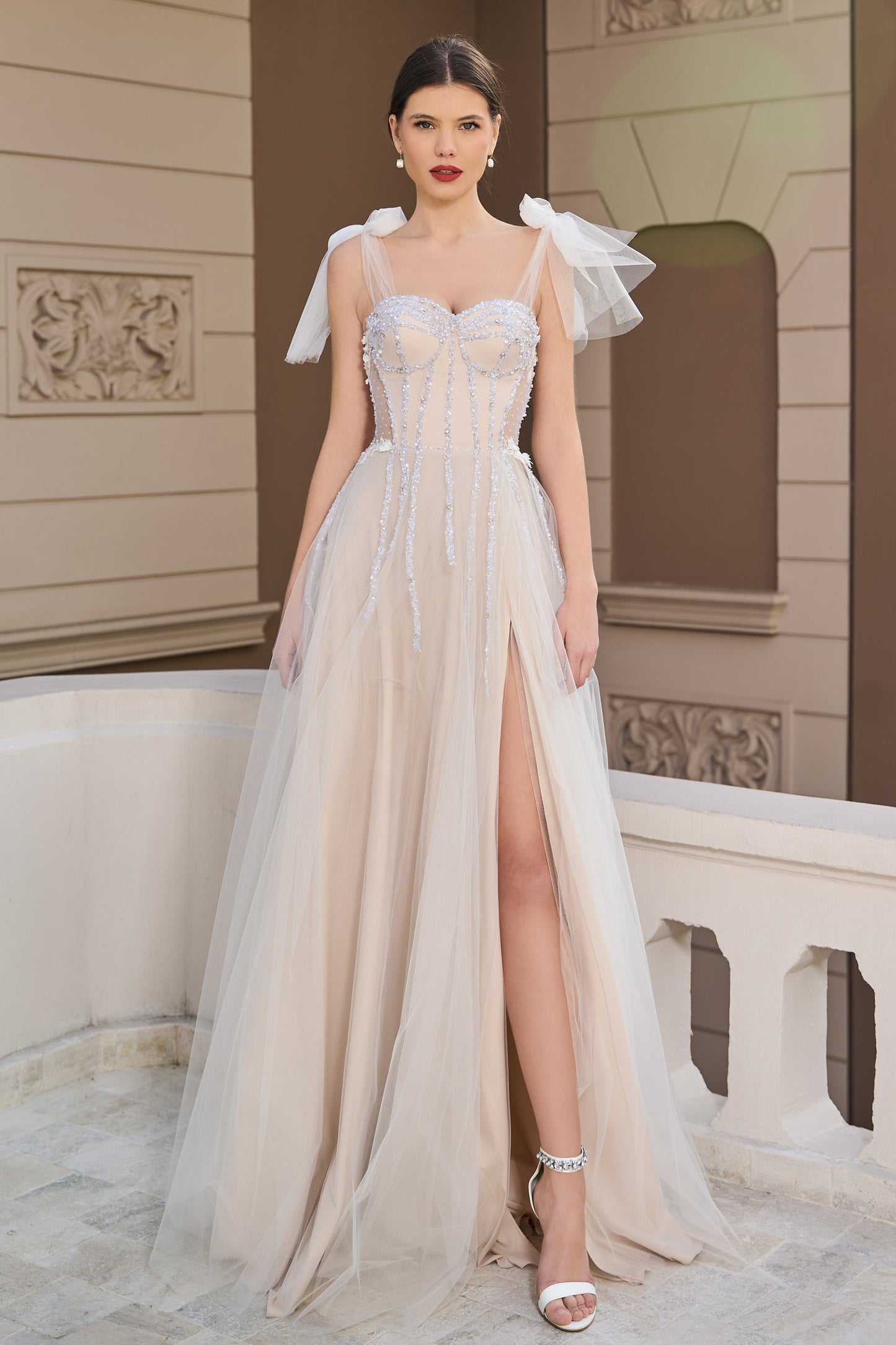 Embellished A-Line Slit Gown