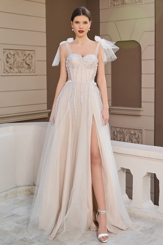 Embellished A-Line Slit Gown