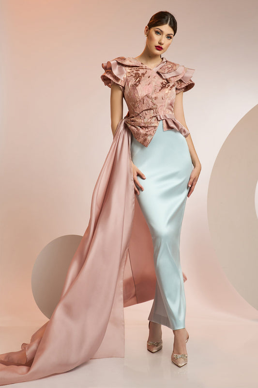 Draped Lurex Taffeta Gown