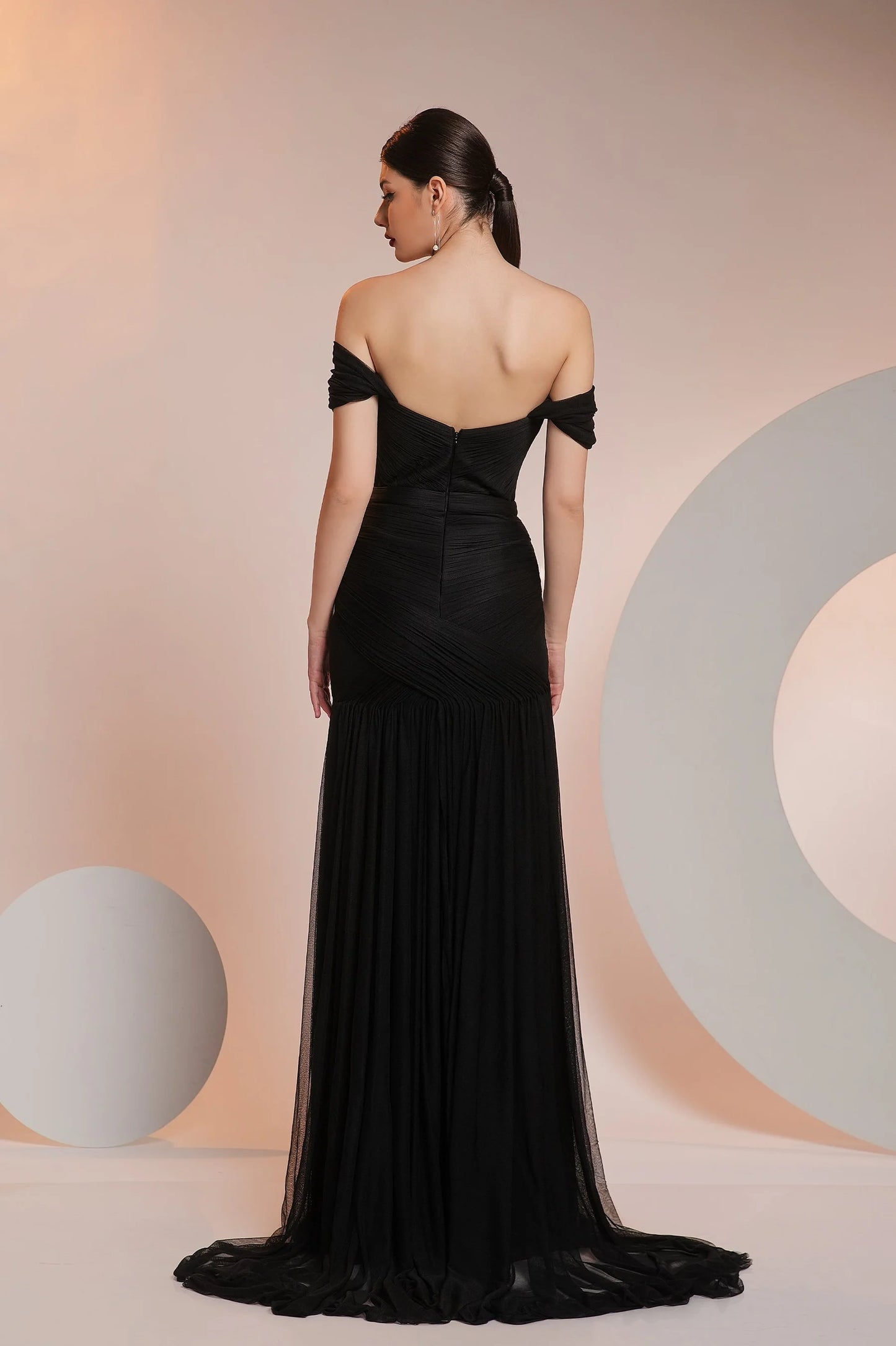 Plisse Pure Silk Tulle Evening Gown