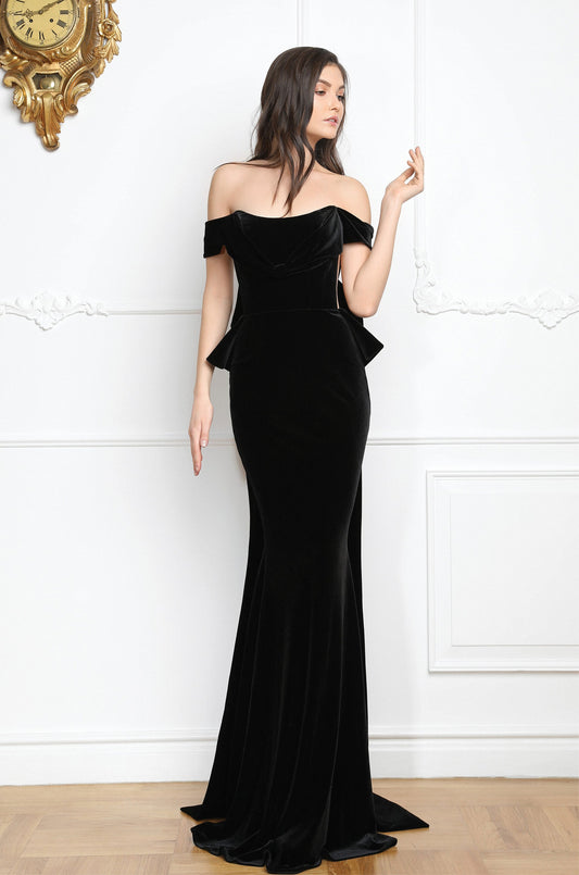 Velvet Off Shoulder Evening Gown