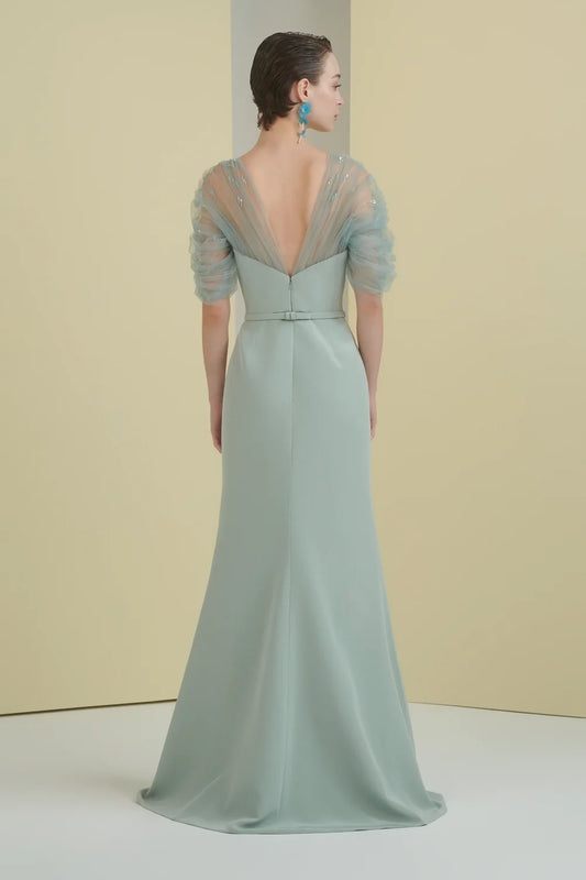 Beaded Sheer Sleeve Dress